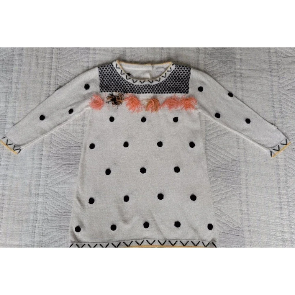 Catimini Girls’ Sweater Dress – Size 18M – Polka Dot Pom Pom Knit